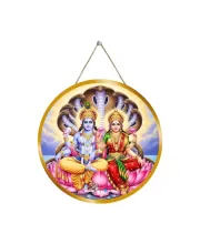 Lord Vishnu Lakshmi 12x12 Inch Round Religious Photo Frame | Spiritual Wall Decor For Home Temple, Pooja Room & Office | Divine Wall Art Picture For Worship, Meditation & Gift (F13508)