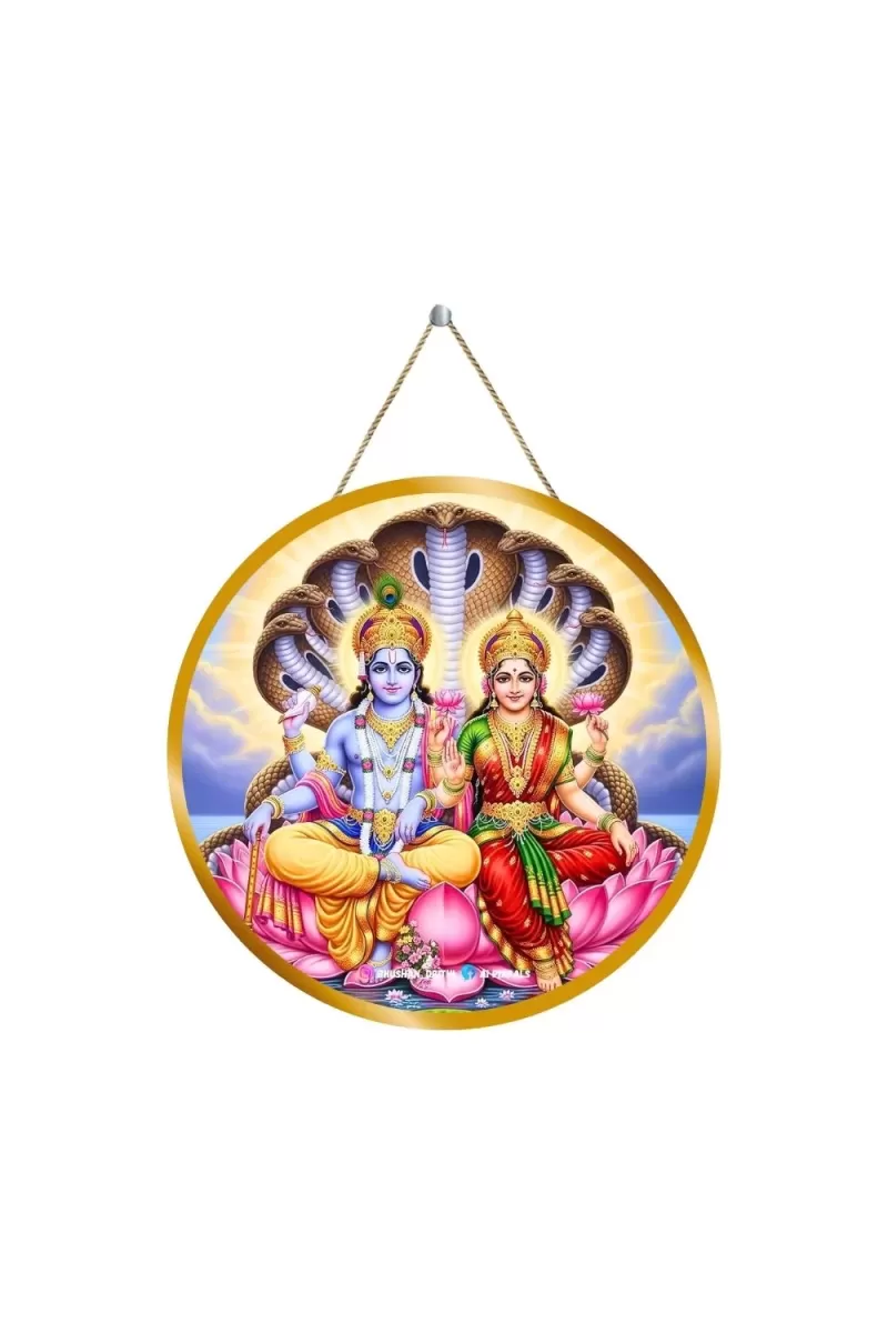 Lord Vishnu Lakshmi 12x12 Inch Round Religious Photo Frame | Spiritual Wall Decor For Home Temple, Pooja Room & Office | Divine Wall Art Picture For Worship, Meditation & Gift (F13508)