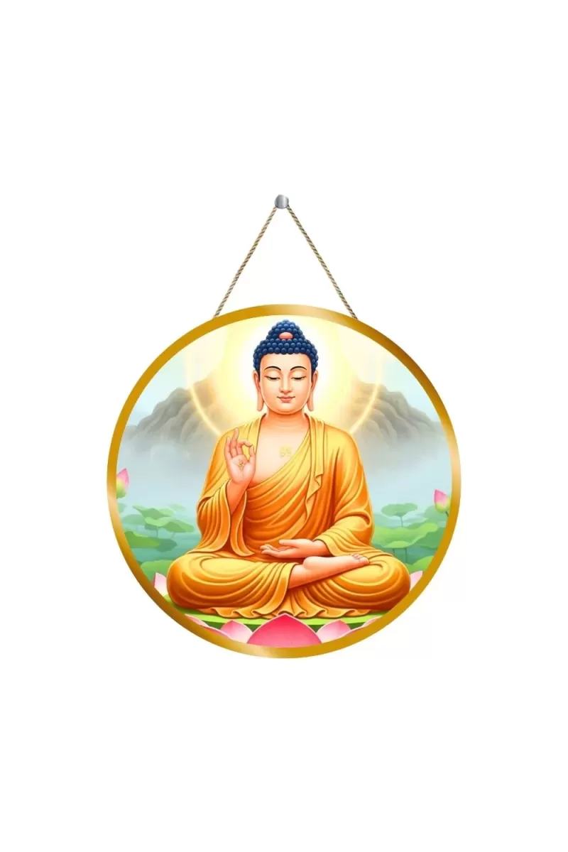 Serene Buddha 12x12 Inch Round Religious Photo Frame | Spiritual Wall Decor For Home Temple, Pooja Room & Office | Divine Wall Art Picture For Worship, Meditation & Gift (F13510)