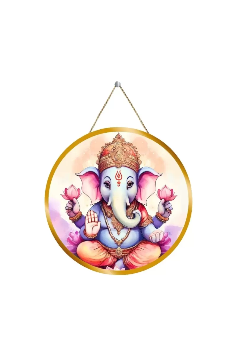 Lord Ganesha 12x12 Inch Round Religious Photo Frame | Spiritual Wall Decor For Home Temple, Pooja Room & Office | Divine Wall Art Picture For Worship, Meditation & Gift (F13511)