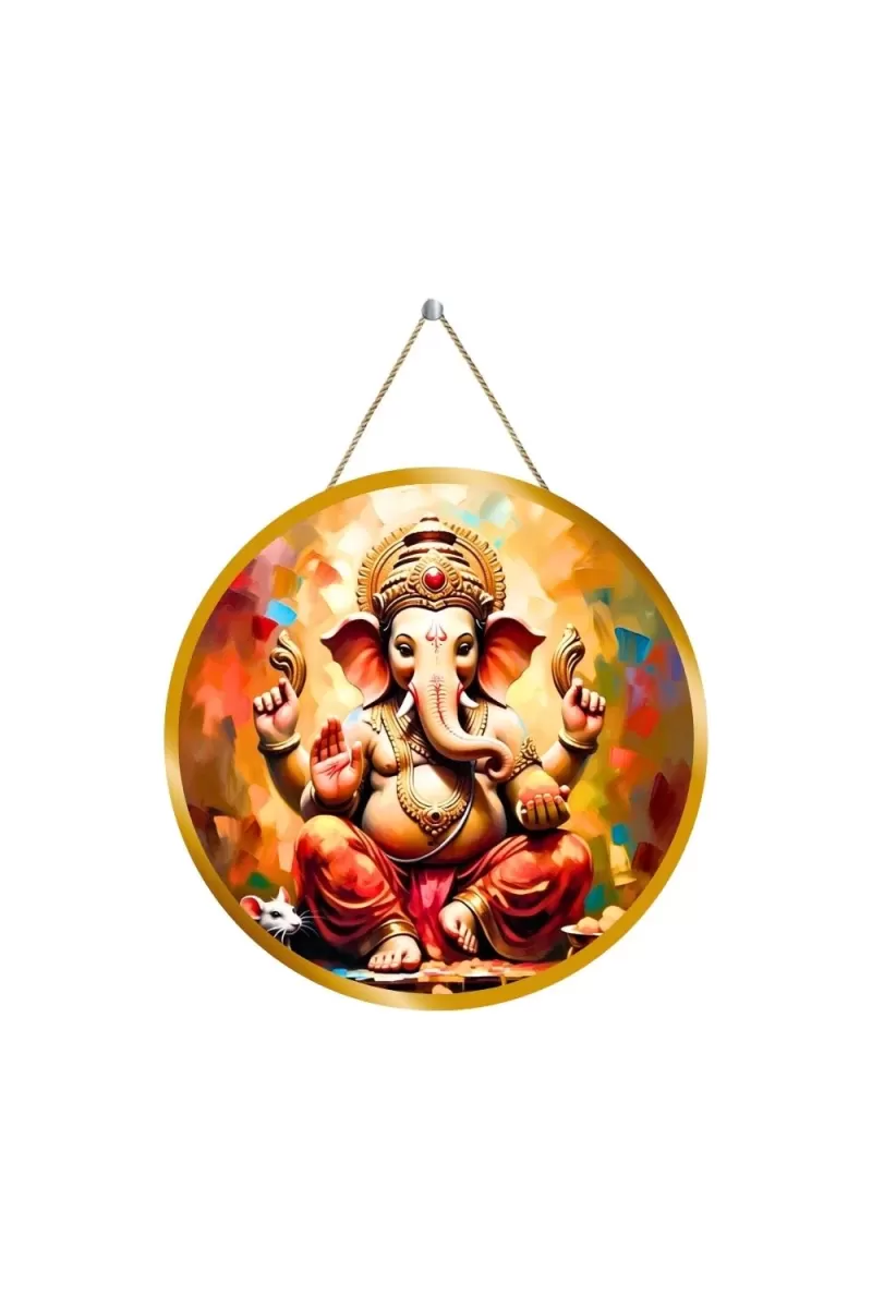 Lord Ganesha 12x12 Inch Round Religious Photo Frame | Spiritual Wall Decor For Home Temple, Pooja Room & Office | Divine Wall Art Picture For Worship, Meditation & Gift (F13512)
