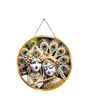 Radha Krishna 12x12 Inch Round Religious Photo Frame | Spiritual Wall Decor For Home Temple, Pooja Room & Office | Divine Wall Art Picture For Worship, Meditation & Gift (F13517)
