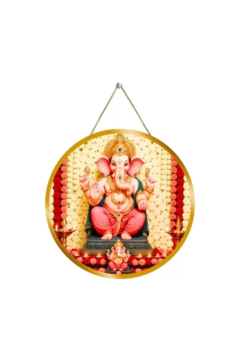 Lord Ganesha 12x12 Inch Round Religious Photo Frame | Spiritual Wall Decor For Home Temple, Pooja Room & Office | Divine Wall Art Picture For Worship, Meditation & Gift (F13518)