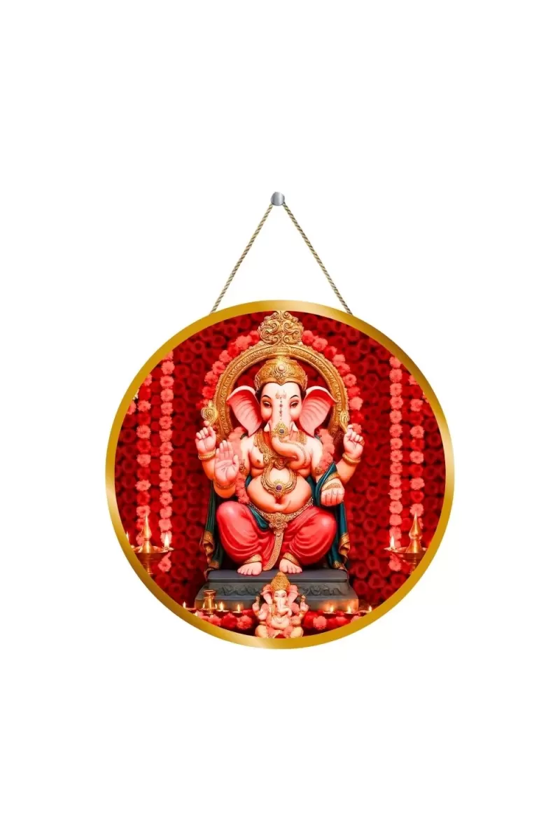 Lord Ganesha 12x12 Inch Round Religious Photo Frame | Spiritual Wall Decor For Home Temple, Pooja Room & Office | Divine Wall Art Picture For Worship, Meditation & Gift (F13519)