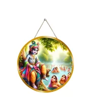 Lord Krishna 12x12 Inch Round Religious Photo Frame | Spiritual Wall Decor For Home Temple, Pooja Room & Office | Divine Wall Art Picture For Worship, Meditation & Gift (F13523)