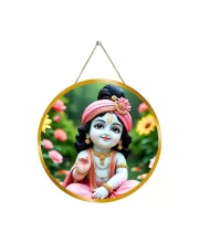 Lord Krishna 12x12 Inch Round Religious Photo Frame | Spiritual Wall Decor For Home Temple, Pooja Room & Office | Divine Wall Art Picture For Worship, Meditation & Gift (F13525)