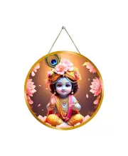 Lord Krishna 12x12 Inch Round Religious Photo Frame | Spiritual Wall Decor For Home Temple, Pooja Room & Office | Divine Wall Art Picture For Worship, Meditation & Gift (F13526)