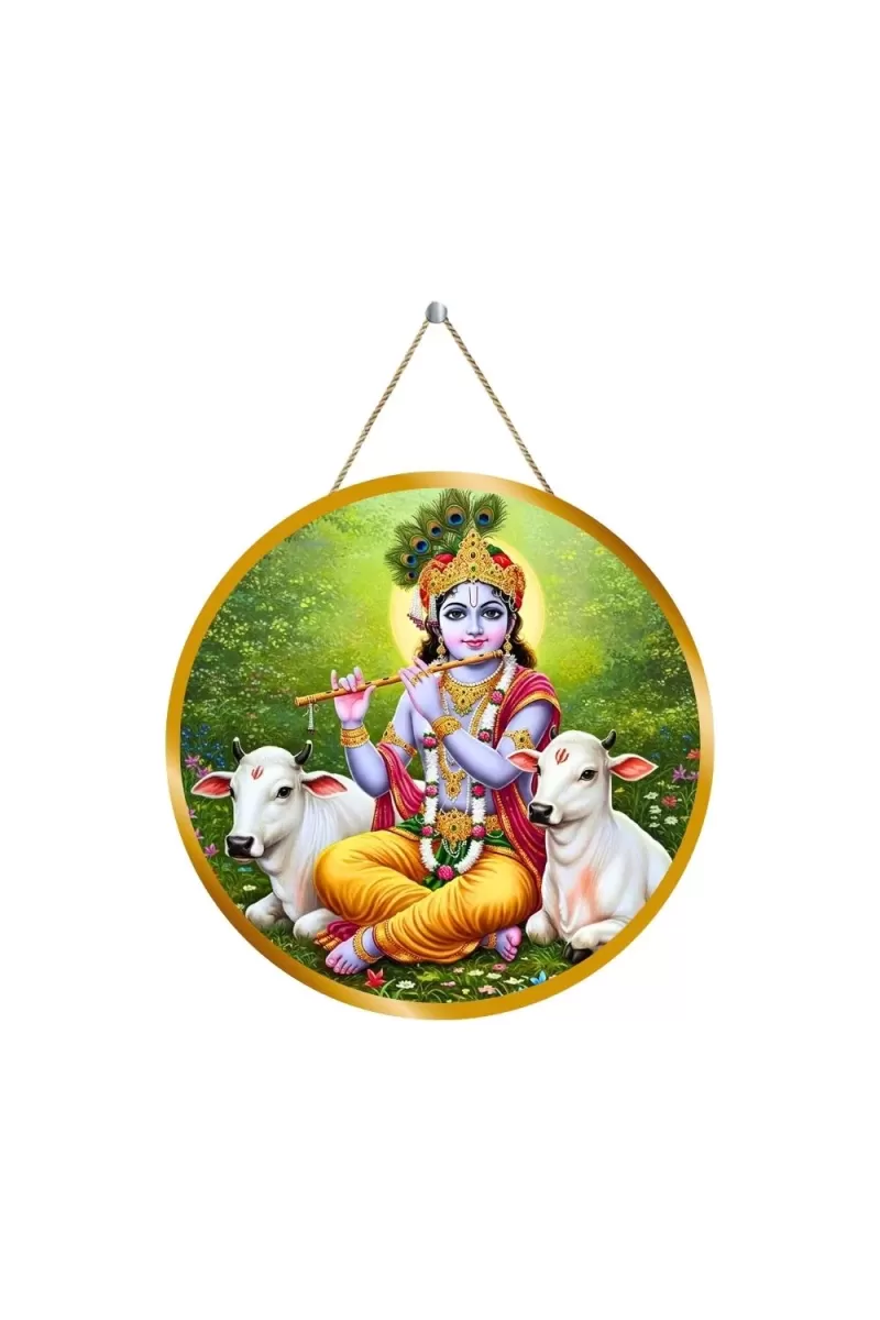 Lord Krishna 12x12 Inch Round Religious Photo Frame | Spiritual Wall Decor For Home Temple, Pooja Room & Office | Divine Wall Art Picture For Worship, Meditation & Gift (F13527)