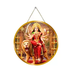 Goddess Durga 12x12 Inch Round Religious Photo Frame | Spiritual Wall Decor For Home Temple, Pooja Room & Office | Divine Wall Art Picture For Worship, Meditation & Gift (F13528)