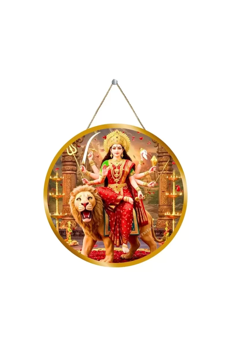 Goddess Durga 12x12 Inch Round Religious Photo Frame | Spiritual Wall Decor For Home Temple, Pooja Room & Office | Divine Wall Art Picture For Worship, Meditation & Gift (F13528)