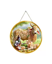 Gomatha With Shiva 12x12 Inch Round Religious Photo Frame | Spiritual Wall Decor For Home Temple, Pooja Room & Office | Divine Wall Art Picture For Worship, Meditation & Gift (F13530)