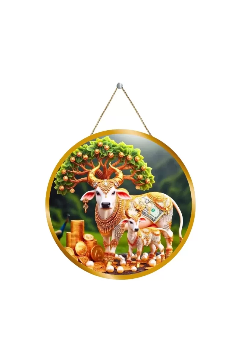 Gomatha 12x12 Inch Round Religious Photo Frame | Spiritual Wall Decor For Home Temple, Pooja Room & Office | Divine Wall Art Picture For Worship, Meditation & Gift (F13531)