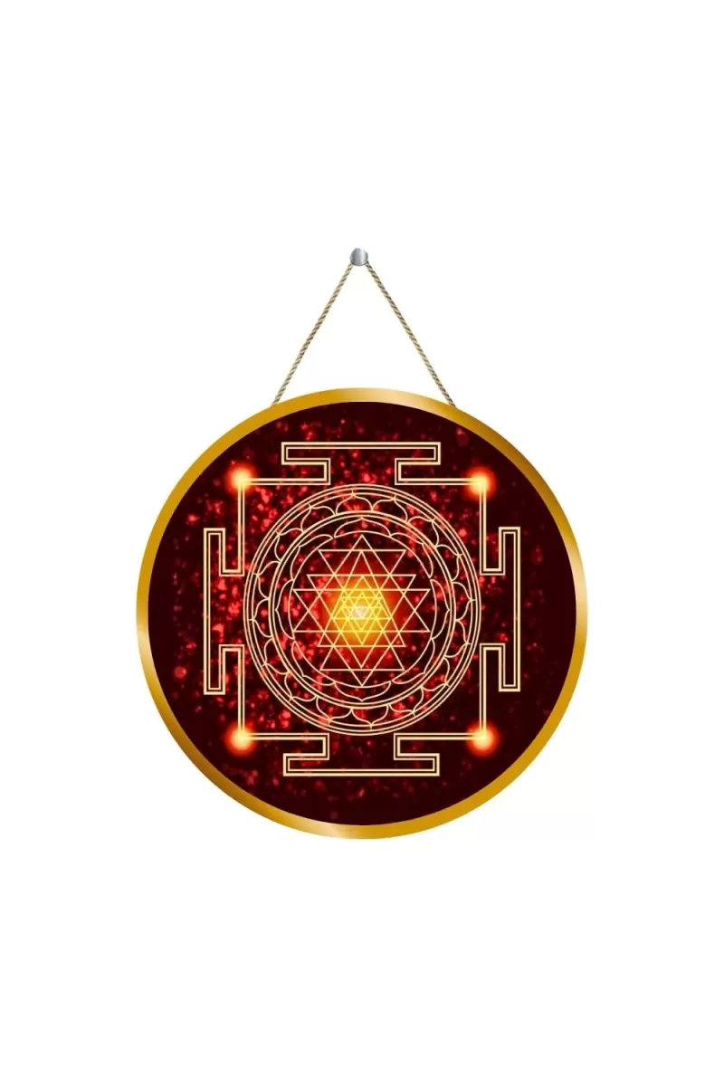 Shri Yantra Or Sri Chakra Symbol 12x12 Inch Round Religious Photo Frame | Spiritual Wall Decor For Home Temple, Pooja Room & Office | Divine Wall Art Picture For Worship, Meditation & Gift (F13532)