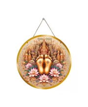 Lord Krishna Feet 12x12 Inch Round Religious Photo Frame | Spiritual Wall Decor For Home Temple, Pooja Room & Office | Divine Wall Art Picture For Worship, Meditation & Gift (F13533)
