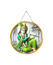Lord Krishna 12x12 Inch Round Religious Photo Frame | Spiritual Wall Decor For Home Temple, Pooja Room & Office | Divine Wall Art Picture For Worship, Meditation & Gift (F13534)