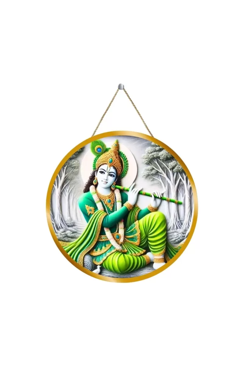 Lord Krishna 12x12 Inch Round Religious Photo Frame | Spiritual Wall Decor For Home Temple, Pooja Room & Office | Divine Wall Art Picture For Worship, Meditation & Gift (F13534)