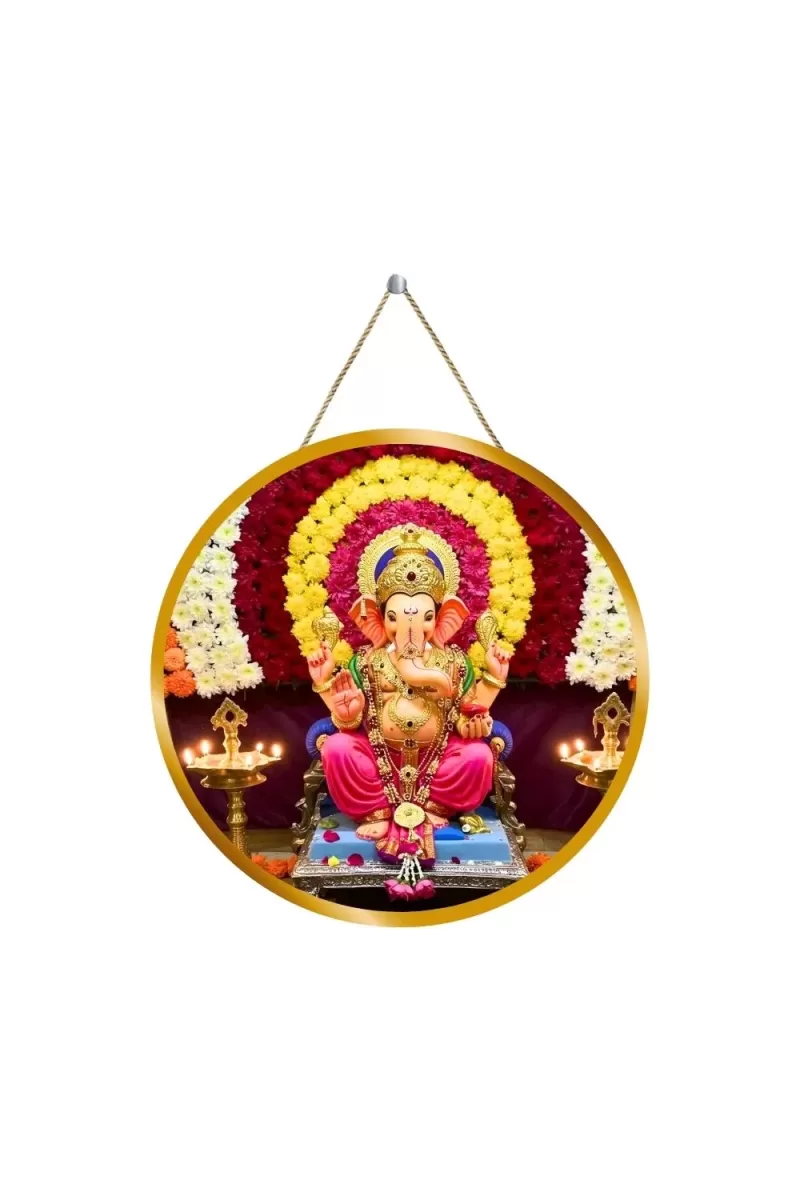 Lord Ganesha 12x12 Inch Round Religious Photo Frame | Spiritual Wall Decor For Home Temple, Pooja Room & Office | Divine Wall Art Picture For Worship, Meditation & Gift (F13539)