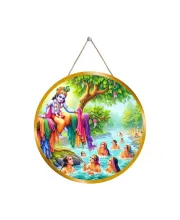 Lord Krishna 12x12 Inch Round Religious Photo Frame | Spiritual Wall Decor For Home Temple, Pooja Room & Office | Divine Wall Art Picture For Worship, Meditation & Gift (F13544)