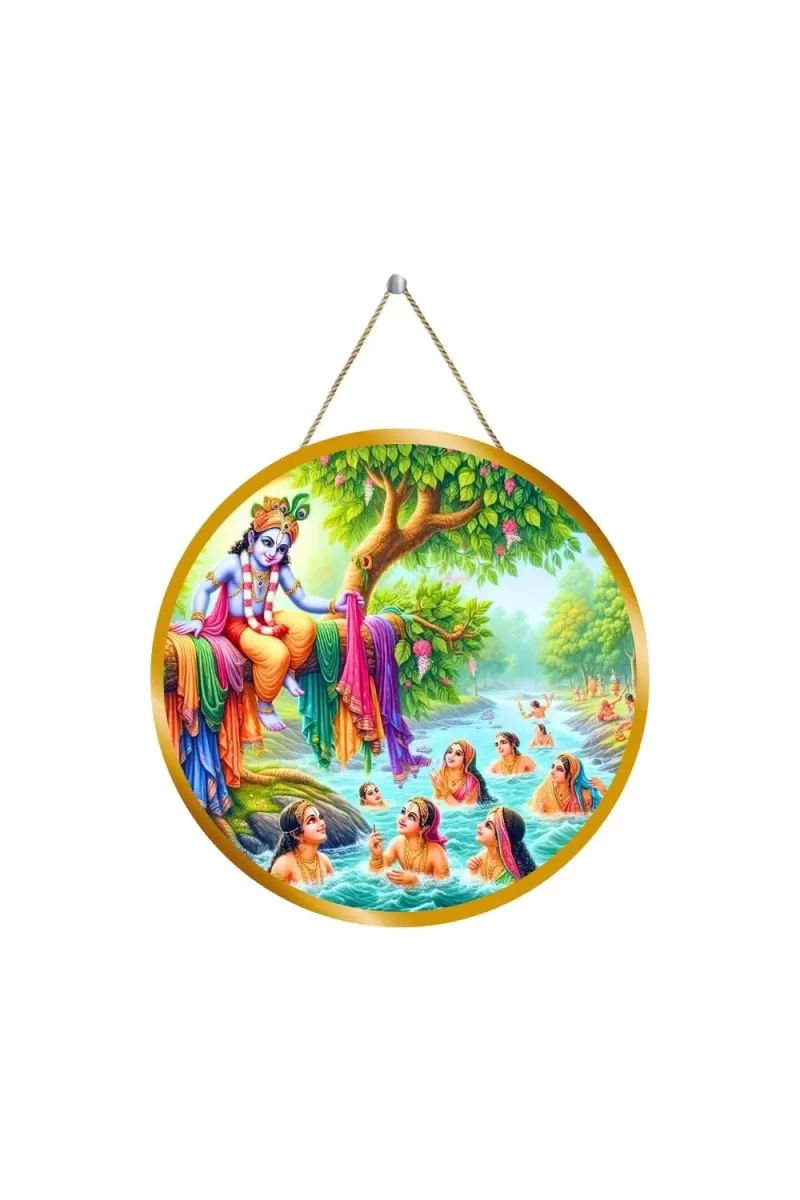 Lord Krishna 12x12 Inch Round Religious Photo Frame | Spiritual Wall Decor For Home Temple, Pooja Room & Office | Divine Wall Art Picture For Worship, Meditation & Gift (F13544)
