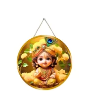 Lord Krishna 12x12 Inch Round Religious Photo Frame | Spiritual Wall Decor For Home Temple, Pooja Room & Office | Divine Wall Art Picture For Worship, Meditation & Gift (F13546)