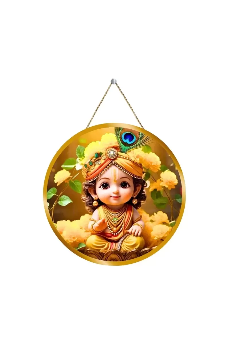 Lord Krishna 12x12 Inch Round Religious Photo Frame | Spiritual Wall Decor For Home Temple, Pooja Room & Office | Divine Wall Art Picture For Worship, Meditation & Gift (F13546)