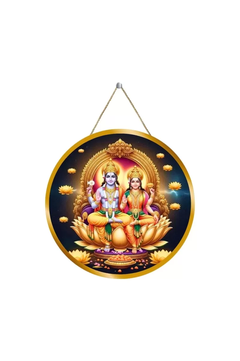 Lord Vishnu Lakshmi 12x12 Inch Round Religious Photo Frame | Spiritual Wall Decor For Home Temple, Pooja Room & Office | Divine Wall Art Picture For Worship, Meditation & Gift (F13549)