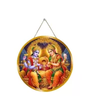 Lord Vishnu Lakshmi 12x12 Inch Round Religious Photo Frame | Spiritual Wall Decor For Home Temple, Pooja Room & Office | Divine Wall Art Picture For Worship, Meditation & Gift (F13550)