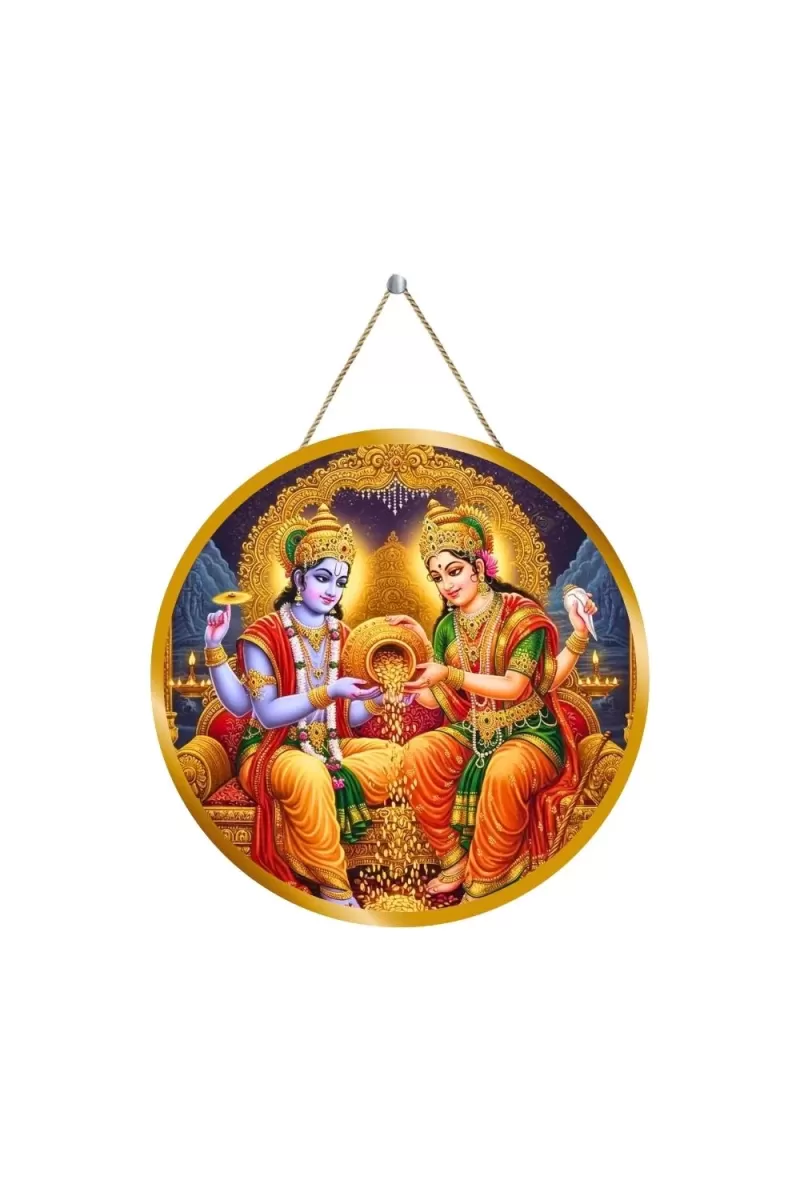 Lord Vishnu Lakshmi 12x12 Inch Round Religious Photo Frame | Spiritual Wall Decor For Home Temple, Pooja Room & Office | Divine Wall Art Picture For Worship, Meditation & Gift (F13550)