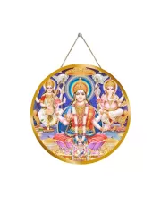Goddess Lakshmi And Ganesha 12x12 Inch Round Religious Photo Frame | Spiritual Wall Decor For Home Temple, Pooja Room & Office | Divine Wall Art Picture For Worship, Meditation & Gift (F13551)