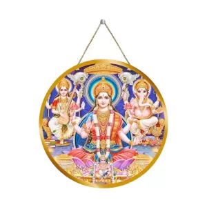 Goddess Lakshmi And Ganesha 12x12 Inch Round Religious Photo Frame | Spiritual Wall Decor For Home Temple, Pooja Room & Office | Divine Wall Art Picture For Worship, Meditation & Gift (F13551)