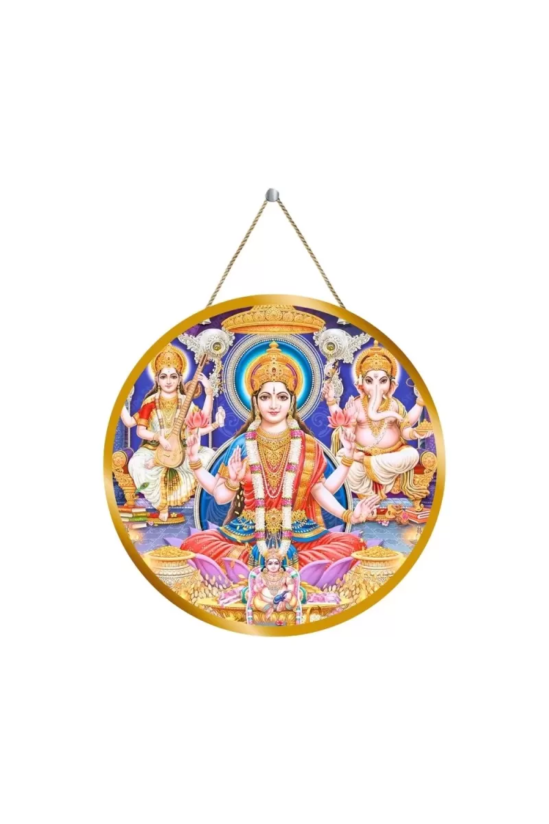 Goddess Lakshmi And Ganesha 12x12 Inch Round Religious Photo Frame | Spiritual Wall Decor For Home Temple, Pooja Room & Office | Divine Wall Art Picture For Worship, Meditation & Gift (F13551)