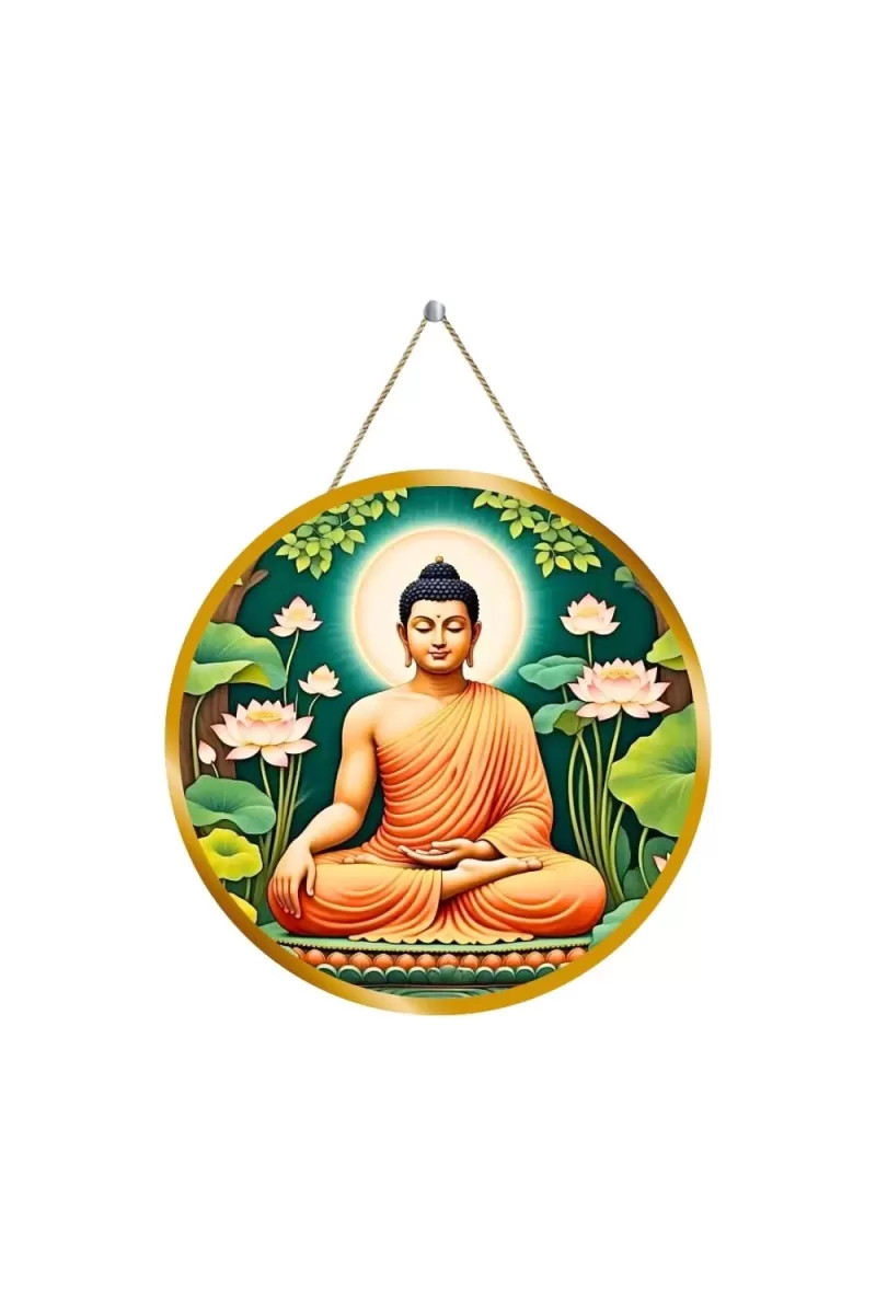 Serene Buddha 12x12 Inch Round Religious Photo Frame | Spiritual Wall Decor For Home Temple, Pooja Room & Office | Divine Wall Art Picture For Worship, Meditation & Gift (F13555)