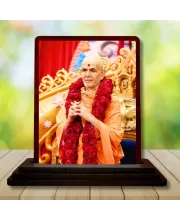 Car Desk/Table Top  Mahant Swami Maharaj Wooden Photo Stand  3x4 Inches, Compact & Stylish Spiritual Display For Car, Home & Office (Pack Of 1) (F14142)