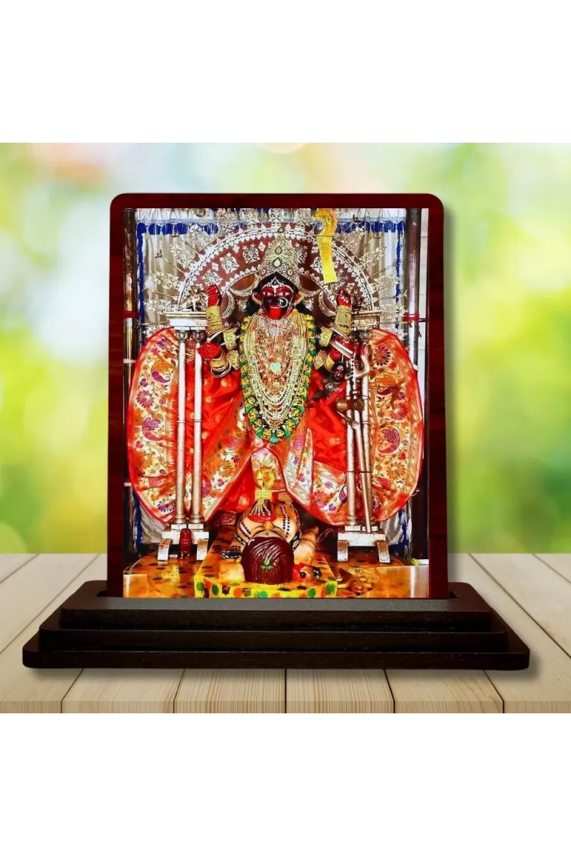 Car Desk/Table Top Maa Kali Matha Wooden Photo Stand  3x4 Inches, Compact & Stylish Spiritual Display For Car, Home & Office (Pack Of 1) (F14143)