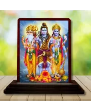 Car Desk/Table Top Bramha Shiva Vishnu Wooden Photo Stand  3x4 Inches, Compact & Stylish Spiritual Display For Car, Home & Office (Pack Of 1) (F14144)