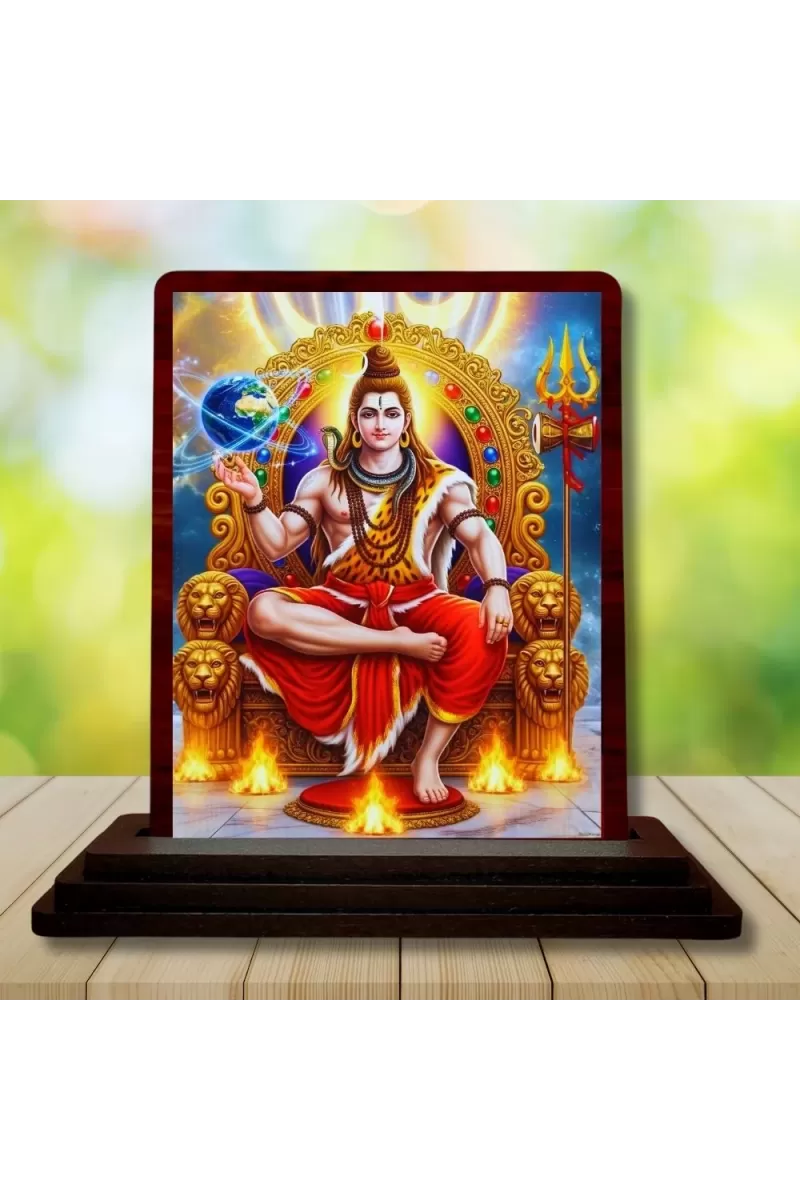 Car Desk/Table Top Lord Shiva Wooden Photo Stand  3x4 Inches, Compact & Stylish Spiritual Display For Car, Home & Office (Pack Of 1) (F14146)