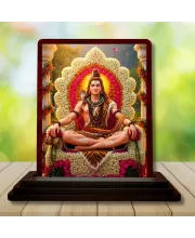 Car Desk/Table Top Lord Shiva Wooden Photo Stand  3x4 Inches, Compact & Stylish Spiritual Display For Car, Home & Office (Pack Of 1) (F14147)