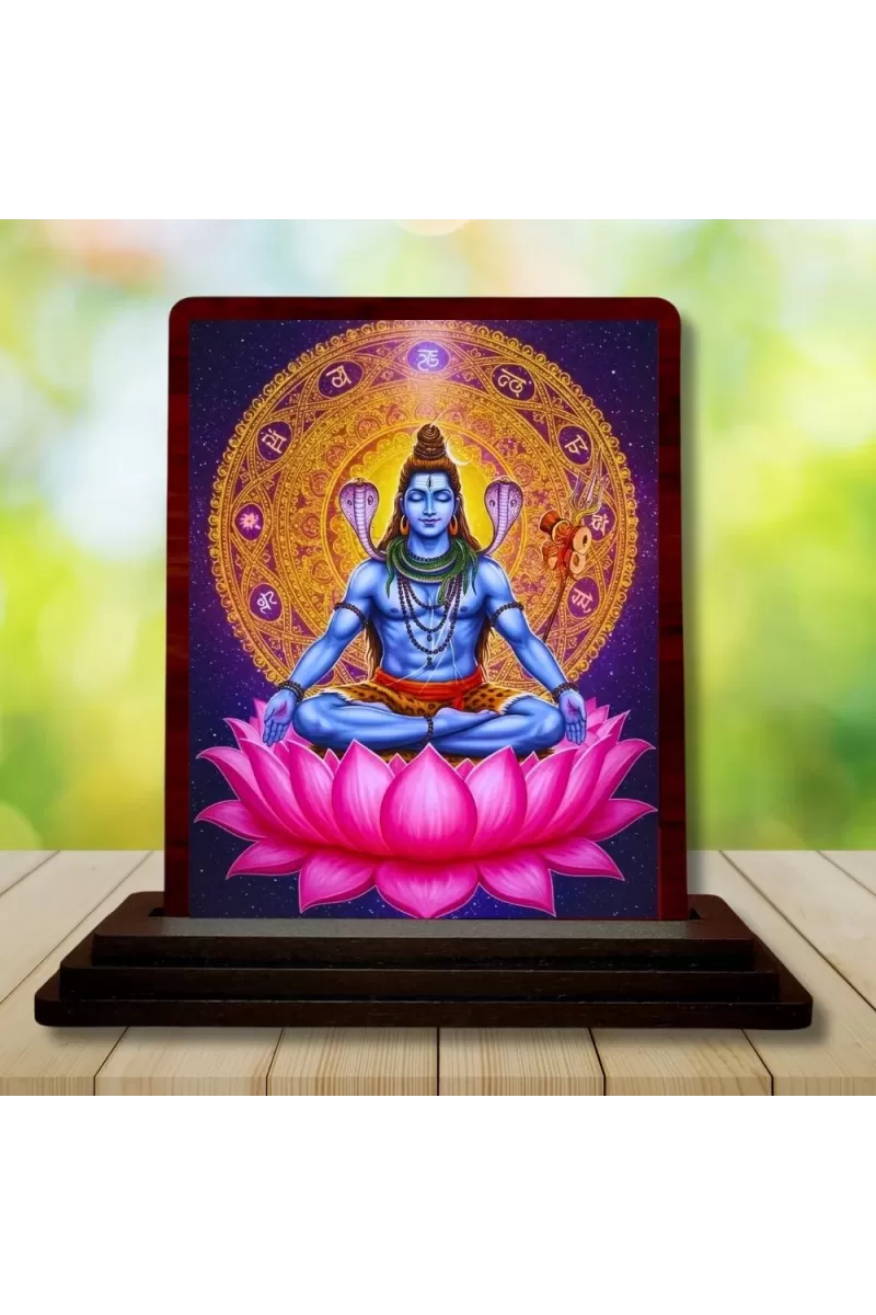 Car Desk/Table Top Lord Shiva Wooden Photo Stand  3x4 Inches, Compact & Stylish Spiritual Display For Car, Home & Office (Pack Of 1) (F14148)
