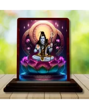 Car Desk/Table Top Lord Shiva Wooden Photo Stand  3x4 Inches, Compact & Stylish Spiritual Display For Car, Home & Office (Pack Of 1) (F14149)