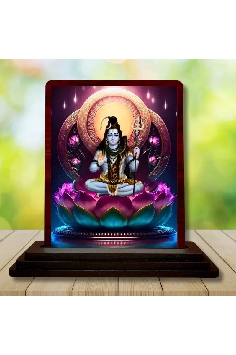 Car Desk/Table Top Lord Shiva Wooden Photo Stand  3x4 Inches, Compact & Stylish Spiritual Display For Car, Home & Office (Pack Of 1) (F14149)