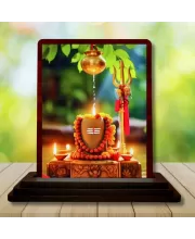 Car Desk/Table Top Shivalingam Wooden Photo Stand  3x4 Inches, Compact & Stylish Spiritual Display For Car, Home & Office (Pack Of 1) (F14150)