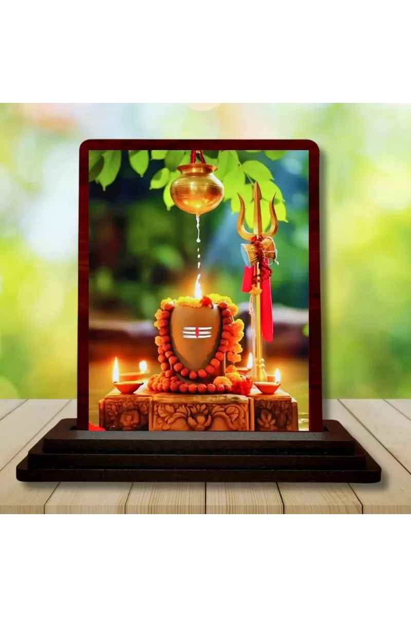 Car Desk/Table Top Shivalingam Wooden Photo Stand  3x4 Inches, Compact & Stylish Spiritual Display For Car, Home & Office (Pack Of 1) (F14150)