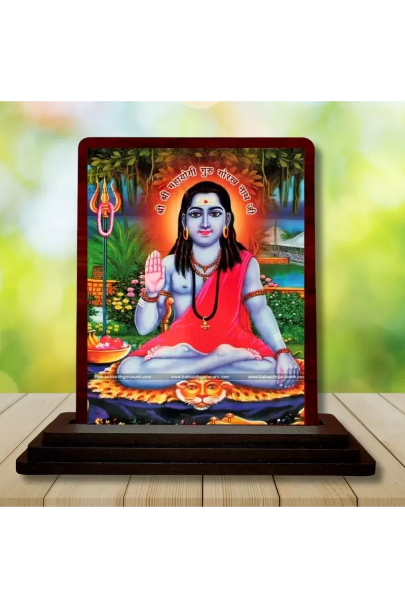 Car Desk/Table Top Gorakhnath Ji  Wooden Photo Stand  3x4 Inches, Compact & Stylish Spiritual Display For Car, Home & Office (Pack Of 1) (F14134)