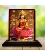 Car Desk/Table Top Goddess Lakshmi Wooden Photo Stand  3x4 Inches, Compact & Stylish Spiritual Display For Car, Home & Office (Pack Of 1) (F14152)