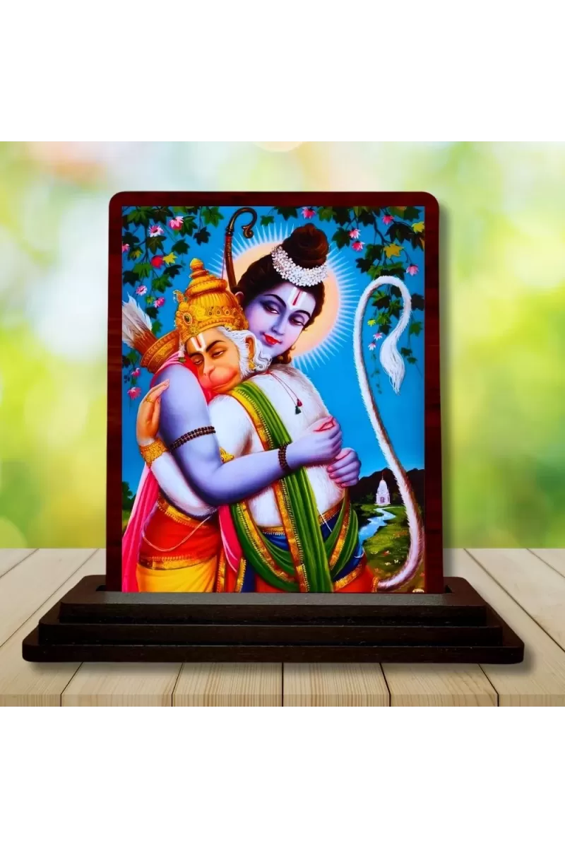 Car Desk/Table Top Lord Rama And Hanuman Wooden Photo Stand  3x4 Inches, Compact & Stylish Spiritual Display For Car, Home & Office (Pack Of 1) (F14136)
