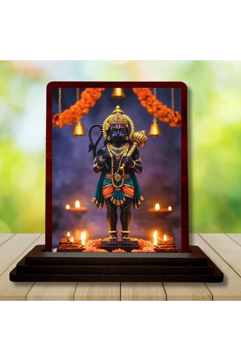 Car Desk/Table Top Lord Hanuman Wooden Photo Stand  3x4 Inches, Compact & Stylish Spiritual Display For Car, Home & Office (Pack Of 1) (F14139)