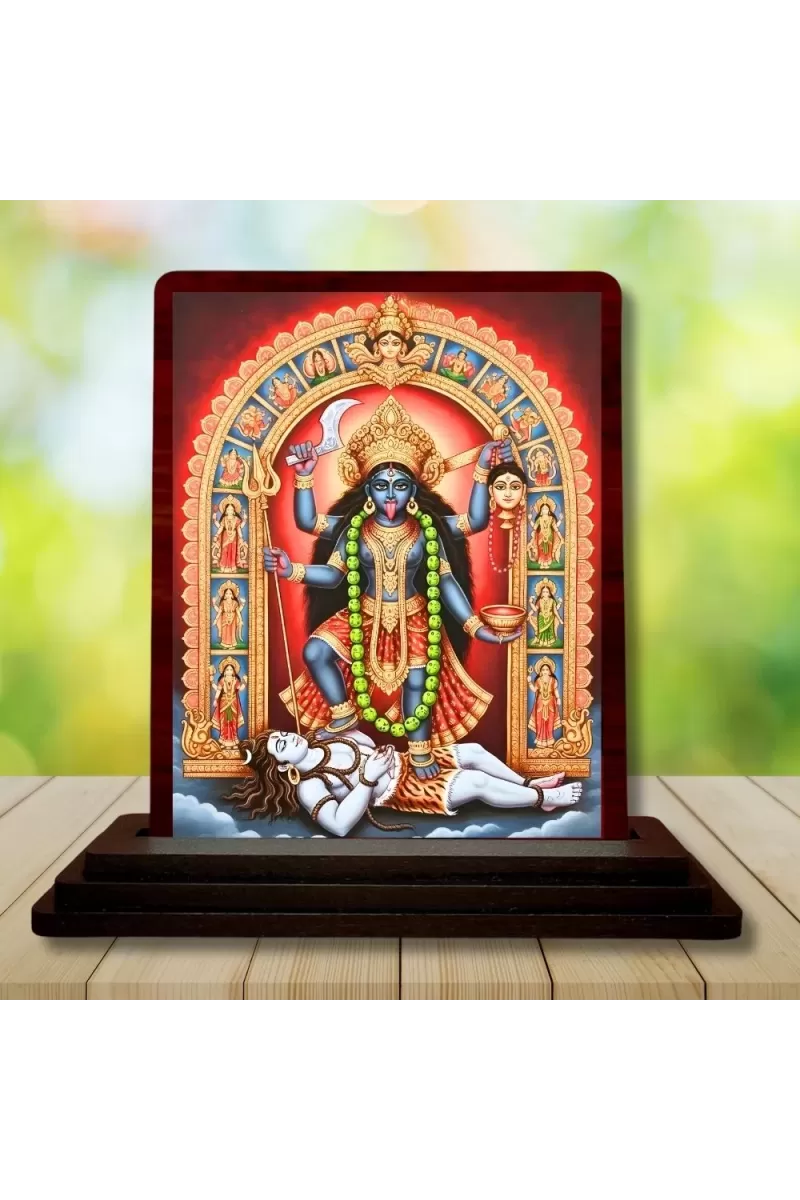 Car Desk/Table Top Maa Kali Matha Wooden Photo Stand  3x4 Inches, Compact & Stylish Spiritual Display For Car, Home & Office (Pack Of 1) (F14140)