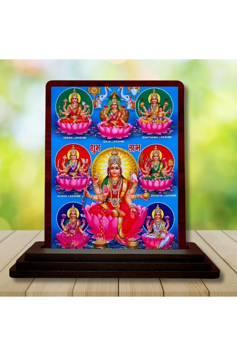 Car Desk/Table Top Ashta Lakshmi Wooden Photo Stand  3x4 Inches, Compact & Stylish Spiritual Display For Car, Home & Office (Pack Of 1) (F14154)