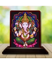 Car Desk/Table Top Lord Ganesha Wooden Photo Stand  3x4 Inches, Compact & Stylish Spiritual Display For Car, Home & Office (Pack Of 1) (F14155)