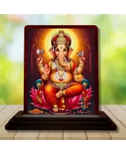 Car Desk/Table Top Lord Ganesha Wooden Photo Stand  3x4 Inches, Compact & Stylish Spiritual Display For Car, Home & Office (Pack Of 1) (F14156)